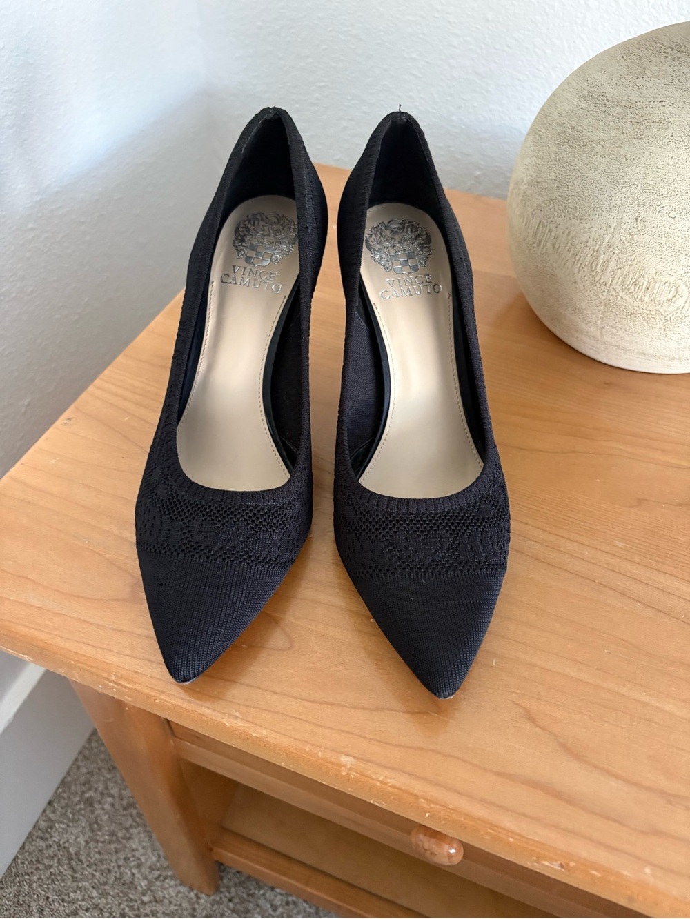 Vince Camuto Black Pointed Knit Pump Heels